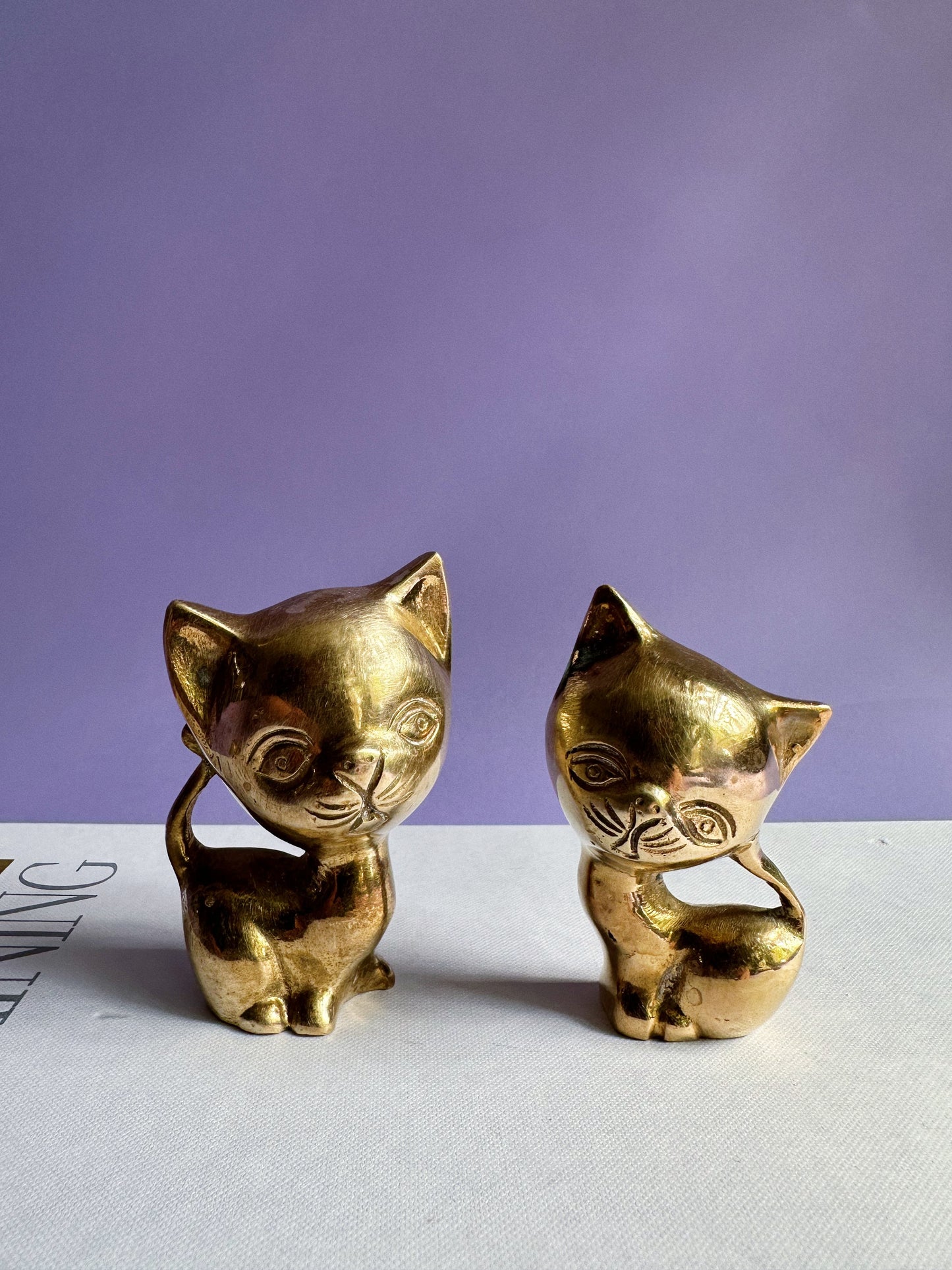 Pair of Vintage Brass Cat Figurines