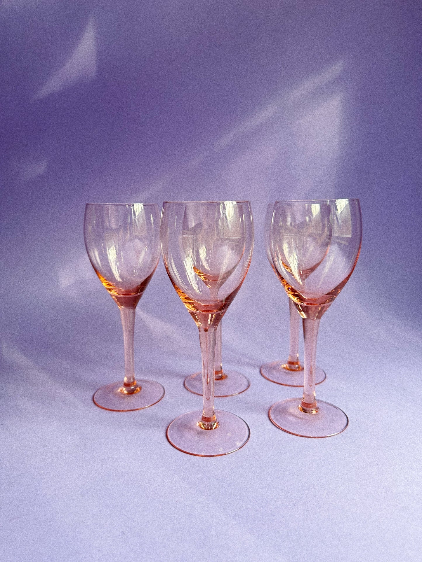 Vintage Set of 5 Pink Glass Wine Glasses
