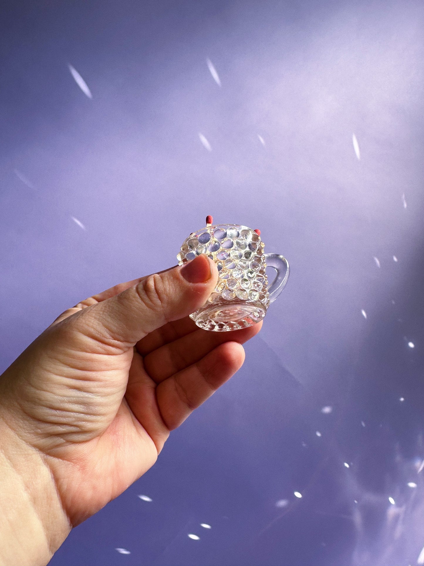 Vintage Mini Glass Hobnail Mug Shot Glass / Match Holder