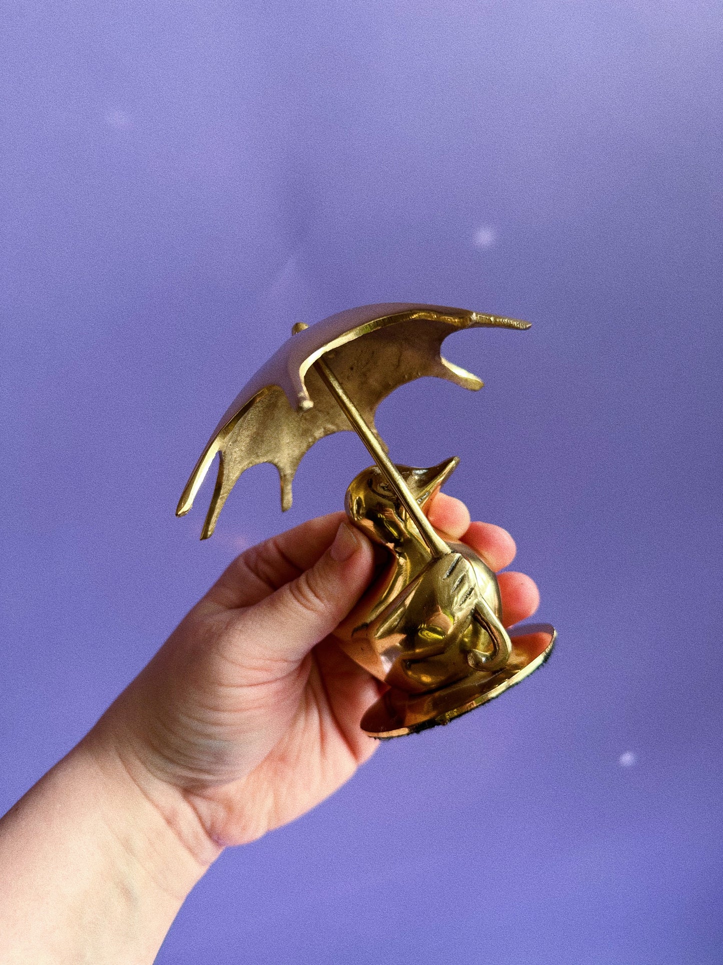 Vintage Brass Duck & Frog w/ Umbrella Sculptures