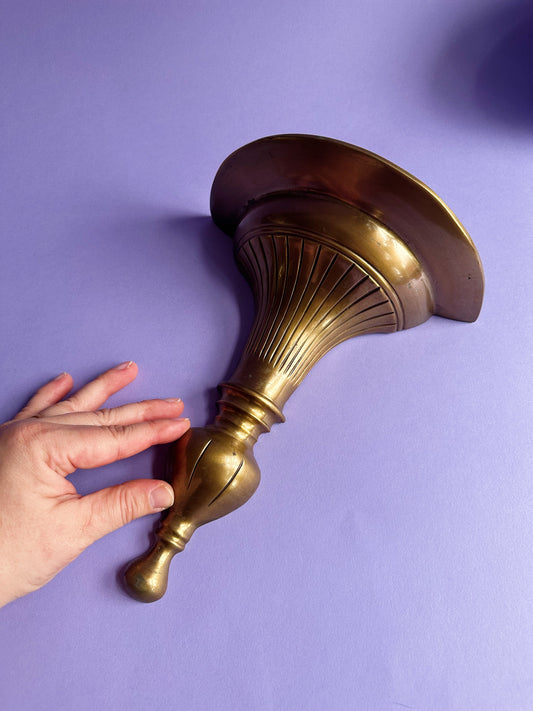 Vintage Ornate Solid Brass Heavy Gilt Wall Sconce Shelf Hollywood Regency