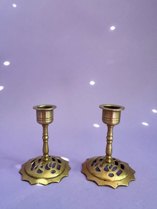 Vintage Small Pair of Brass Candlesticks for Taper Candles
