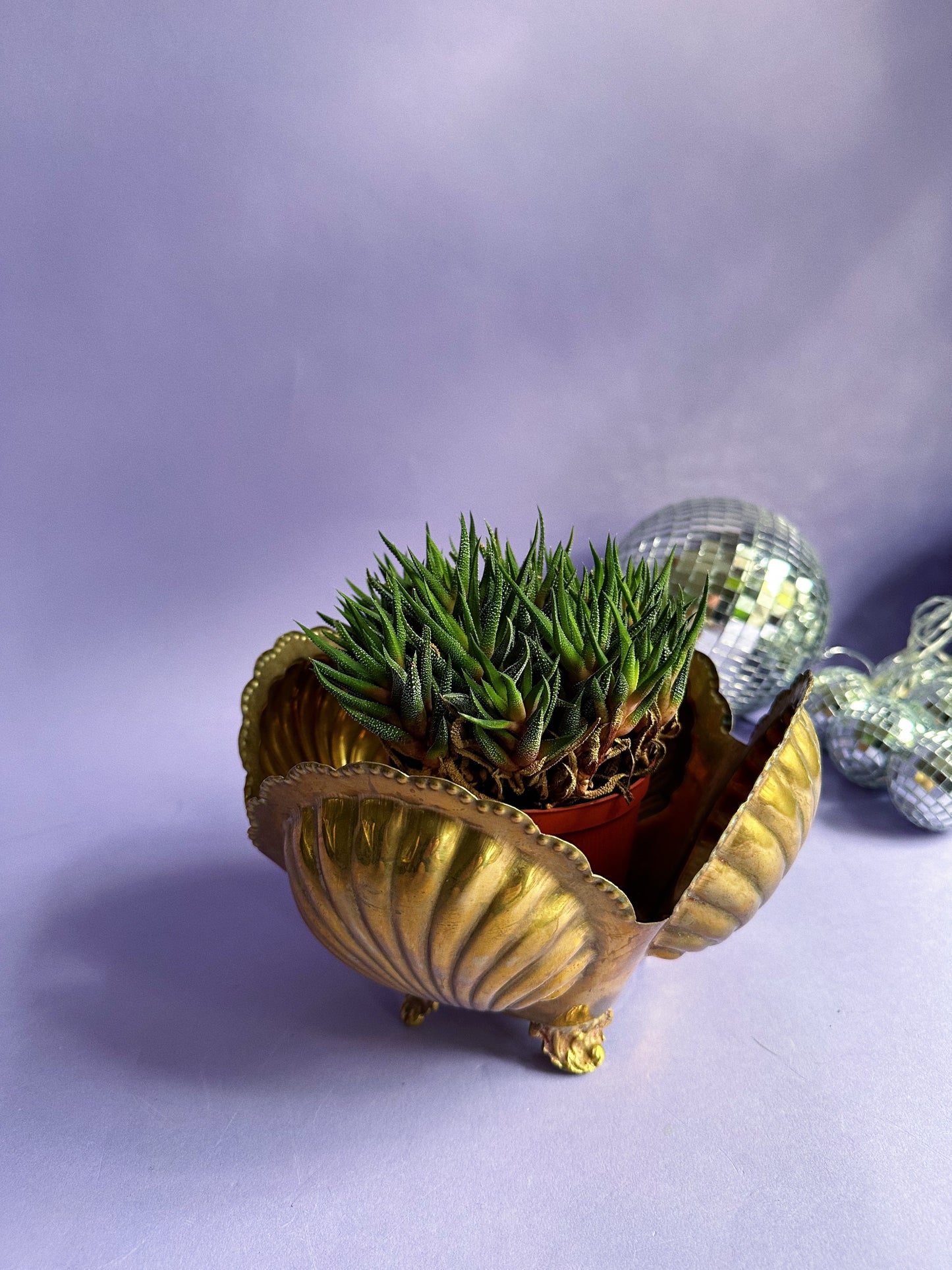 Vtg Hollywood Regency Mid Century Modern Brass Clam Seashell Cache Pot Planter