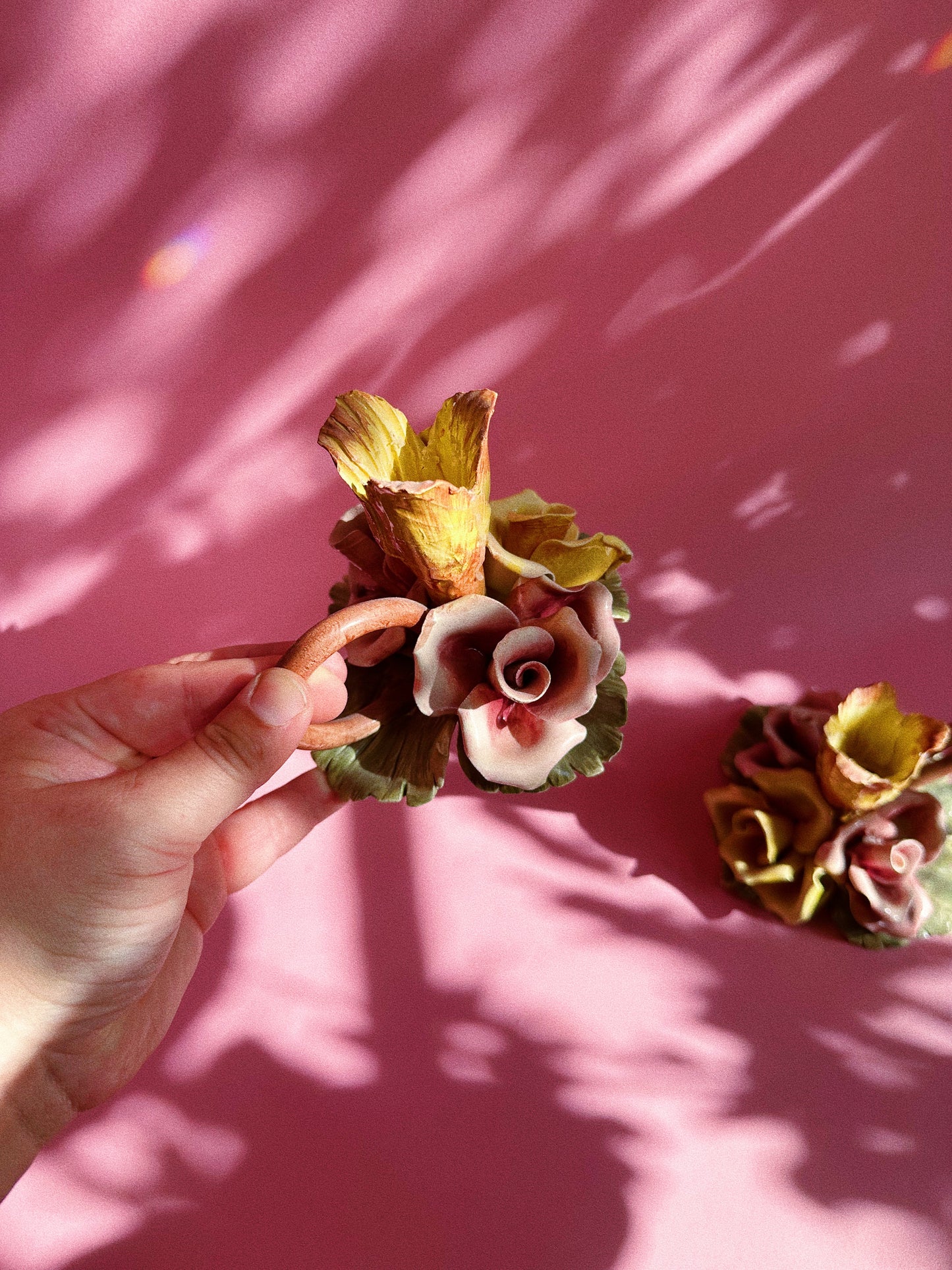 Pair Of Vintage Capodimonte Flower Candle Holder Chamber Candlesticks Italy Made