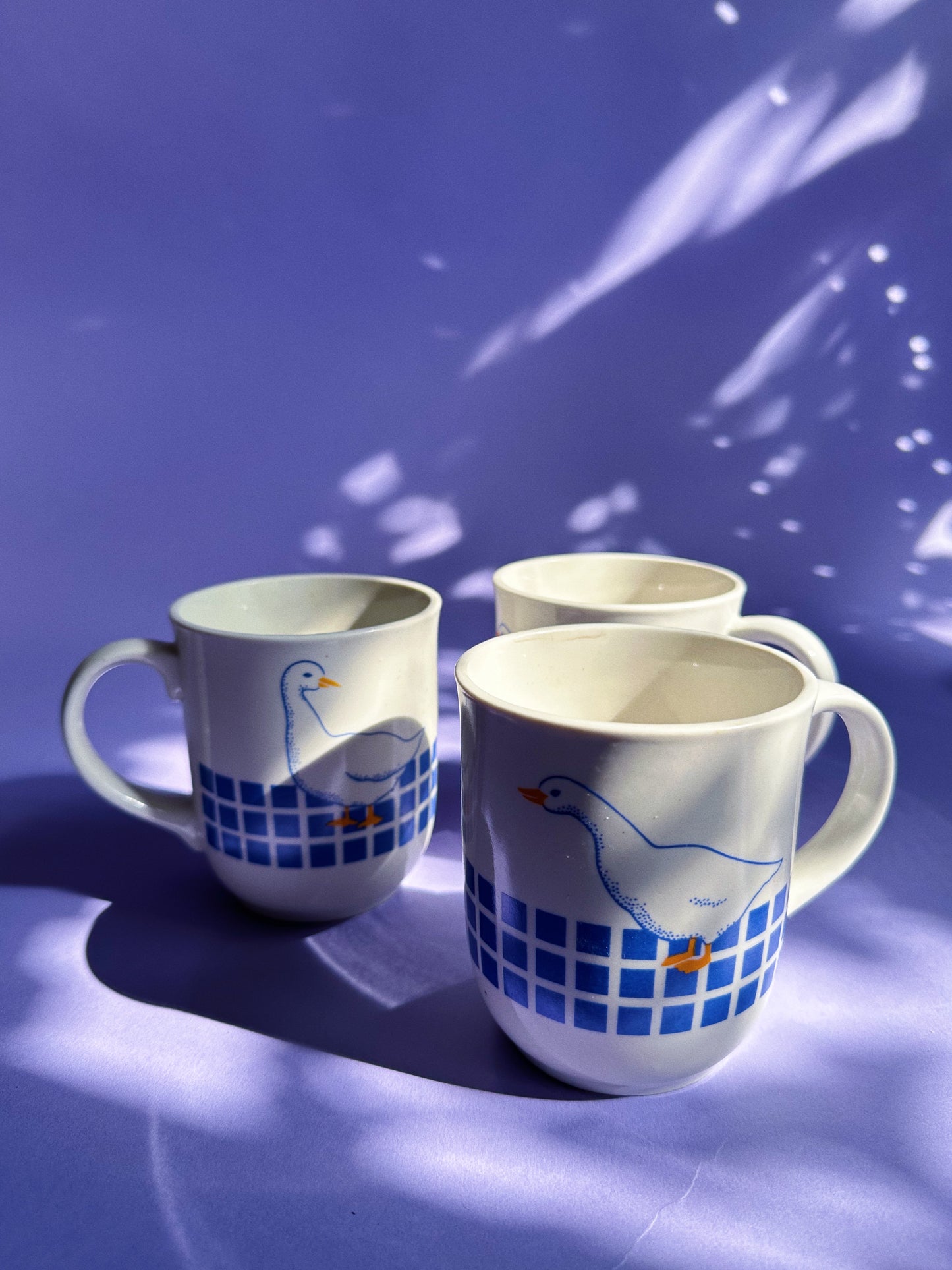 3 Vintage Blue Goose Geese Duck Mug Set Mount Clemens Y2K