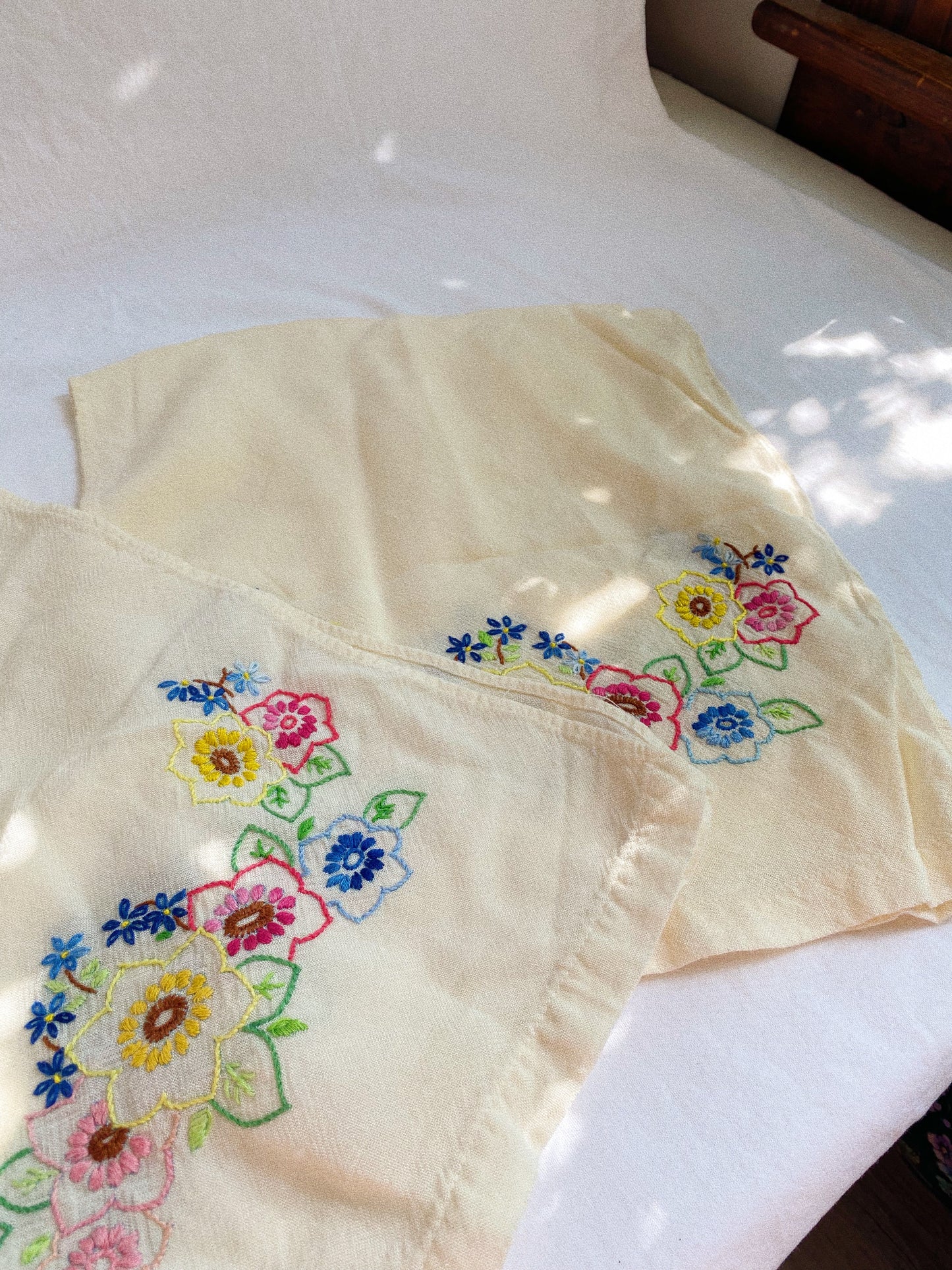 Pair of Vintage Floral Embroidered Linen Towels