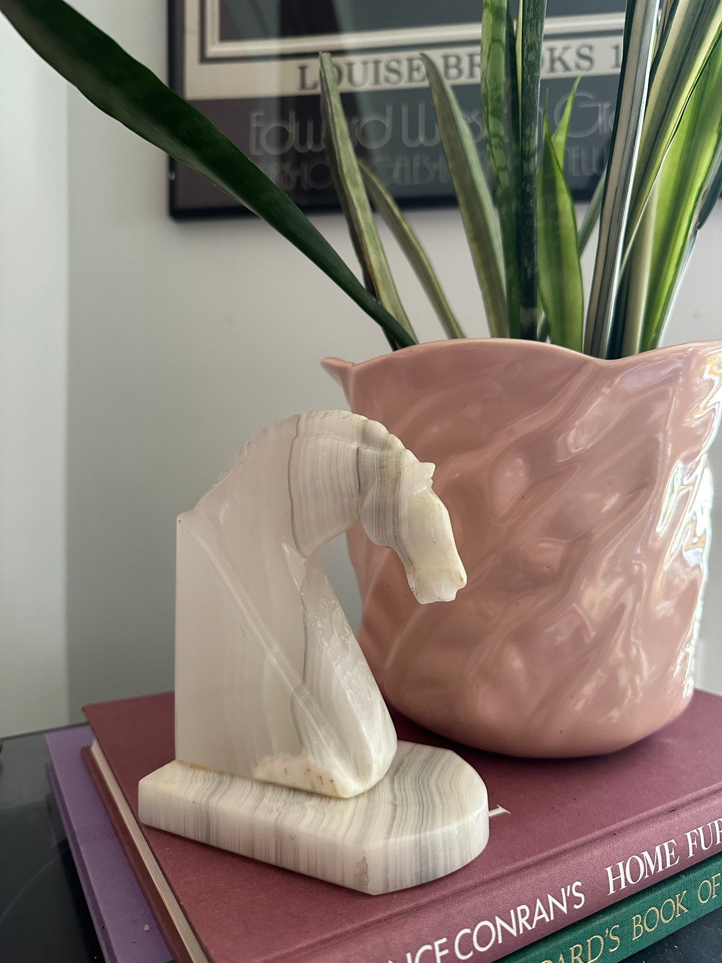 Heavy Vintage Onyx Horse Head Bookend / Sculpture