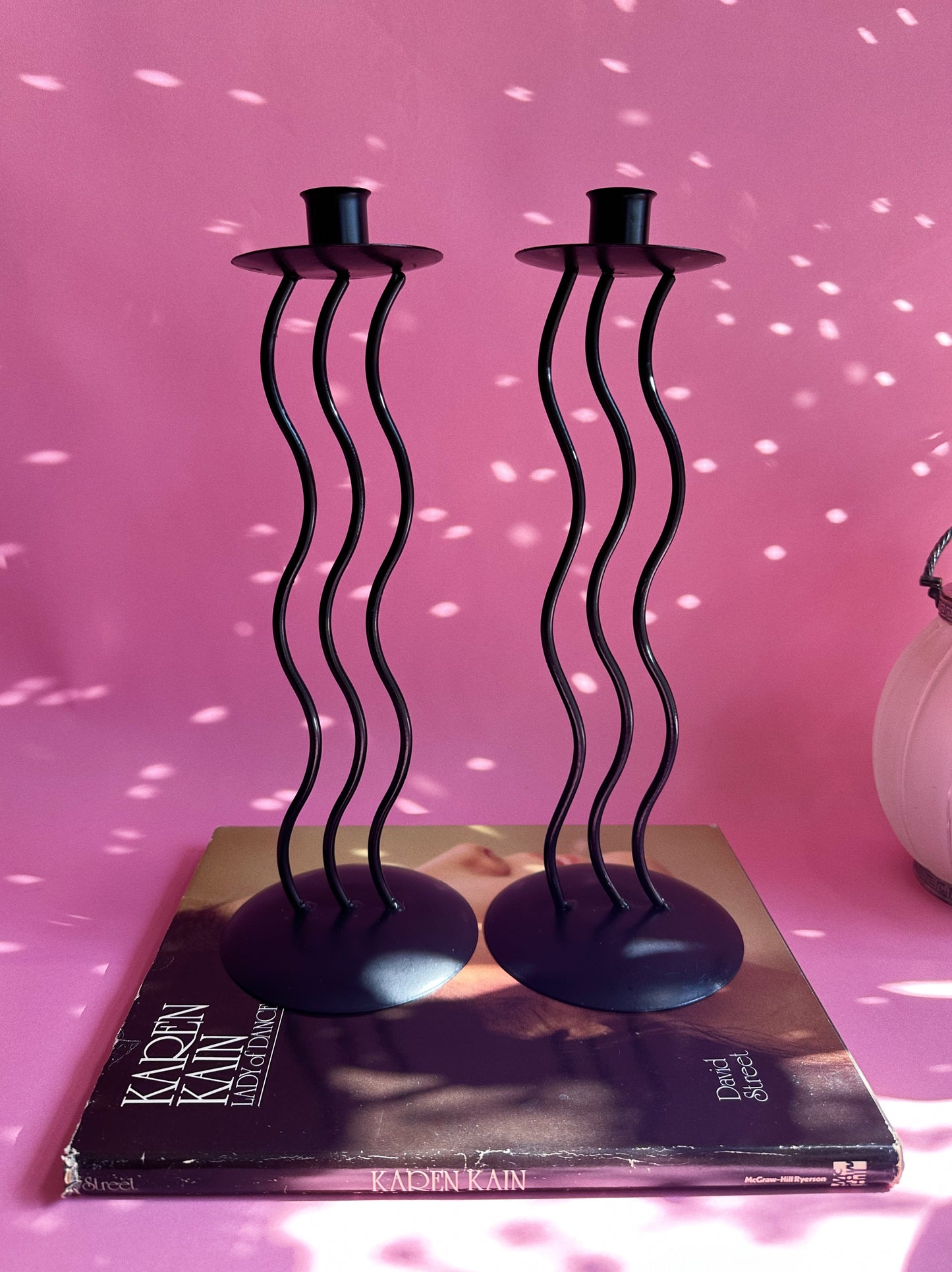 Vintage Post Modern Sculptural Squiggle Wrought Iron 1990s Memphis Candlesticks