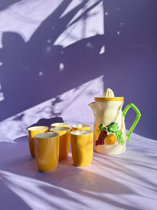Vintage MCM Ceramic Juice Pitcher, Reamer & Cups - Japan