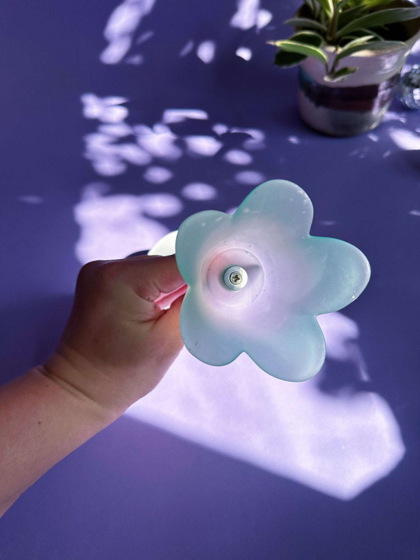 Vintage Glass & Metal Blue Frosted Tulip Tealight Candle Holder