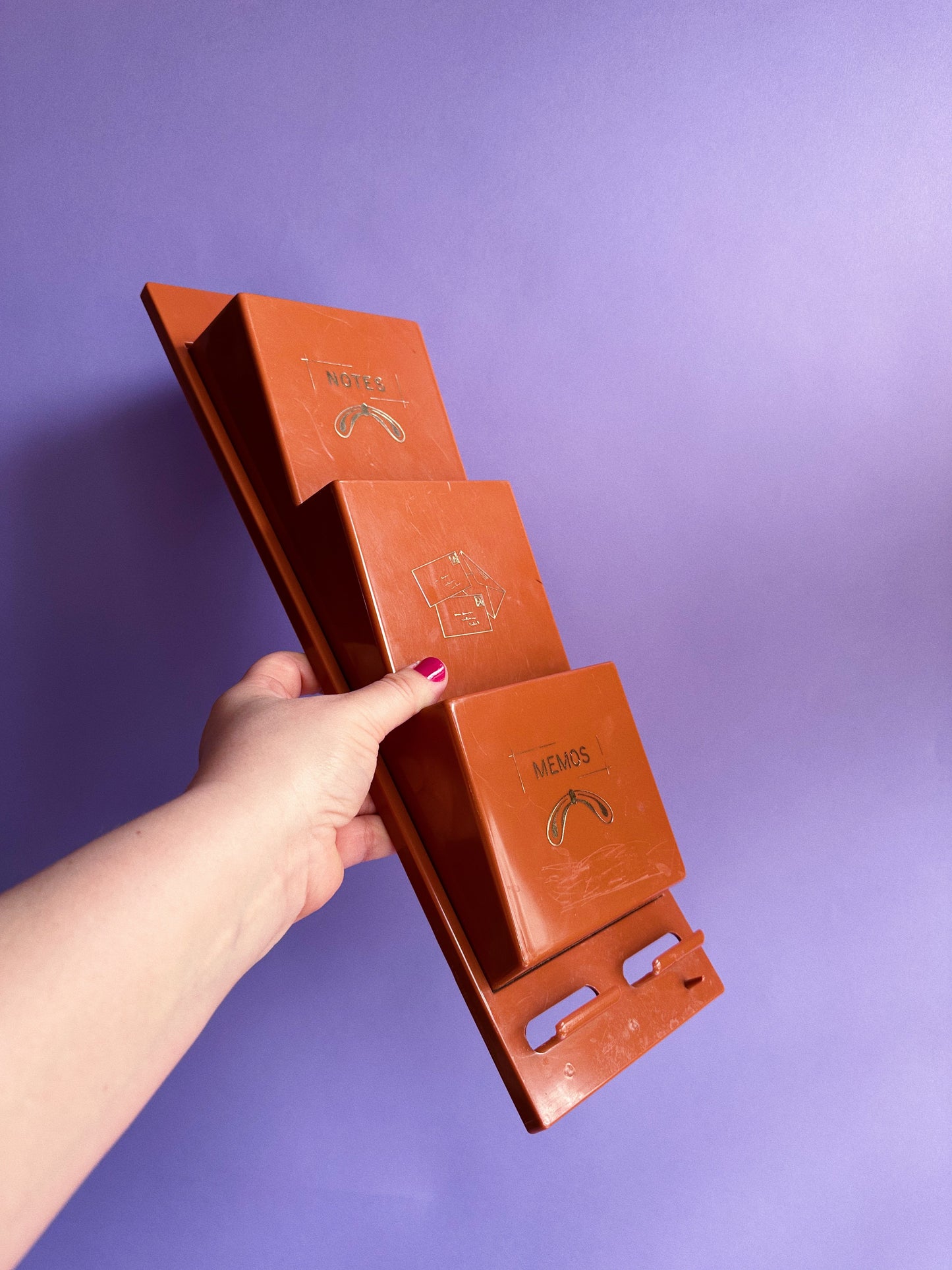 Red Brown Letter Bills Mail Organizer MCM Vintage Mid Century Plastic