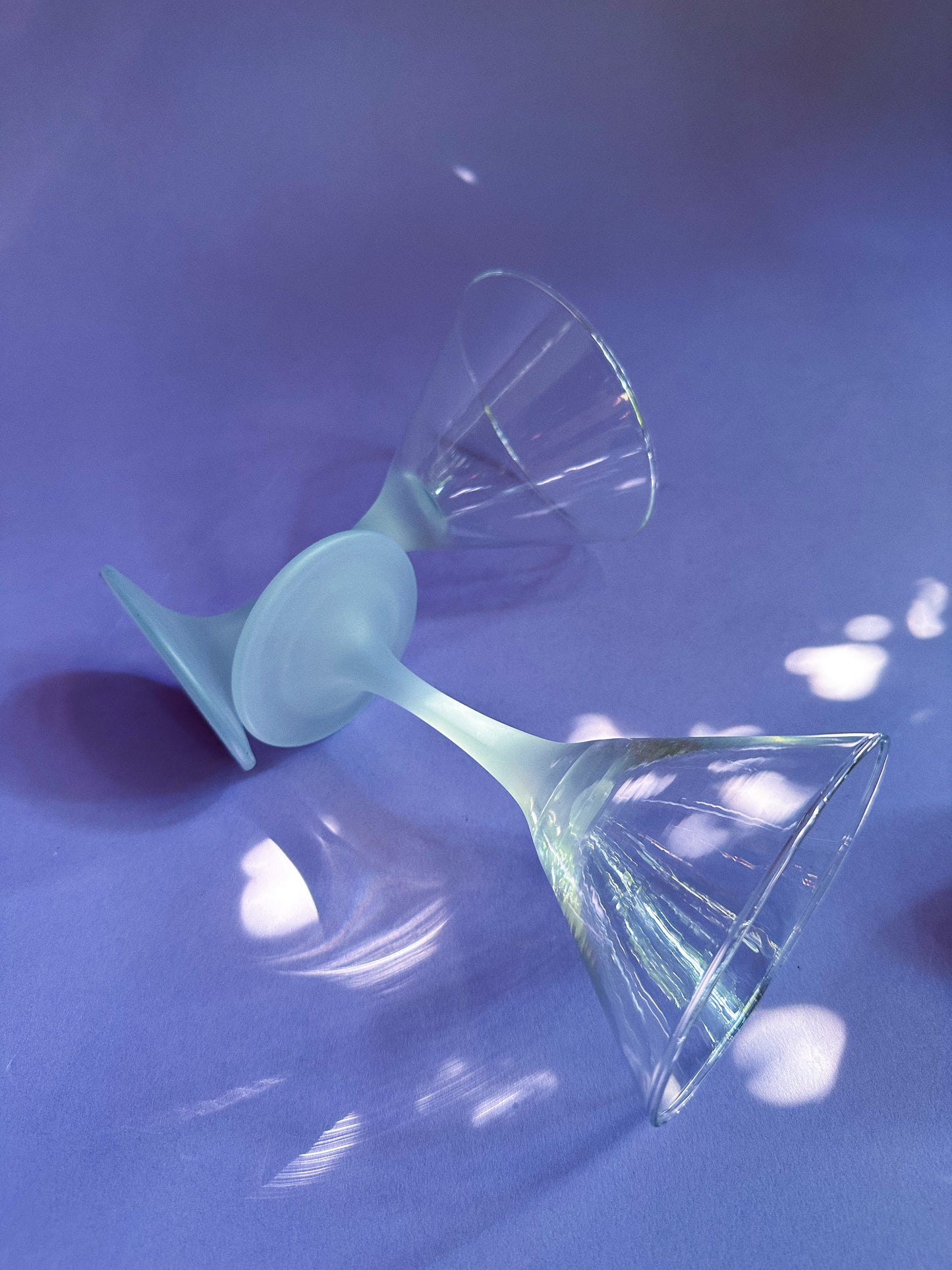 Beautiful Pair of Frosted Blue Stemmed Martini Glasses