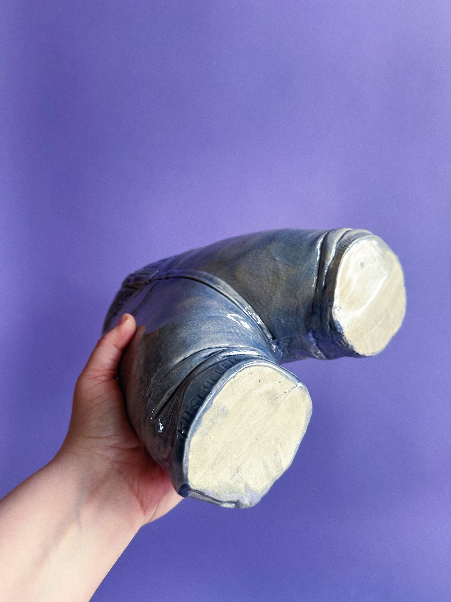 Vintage Ceramic Glazed Blue Jeans Vase 1976