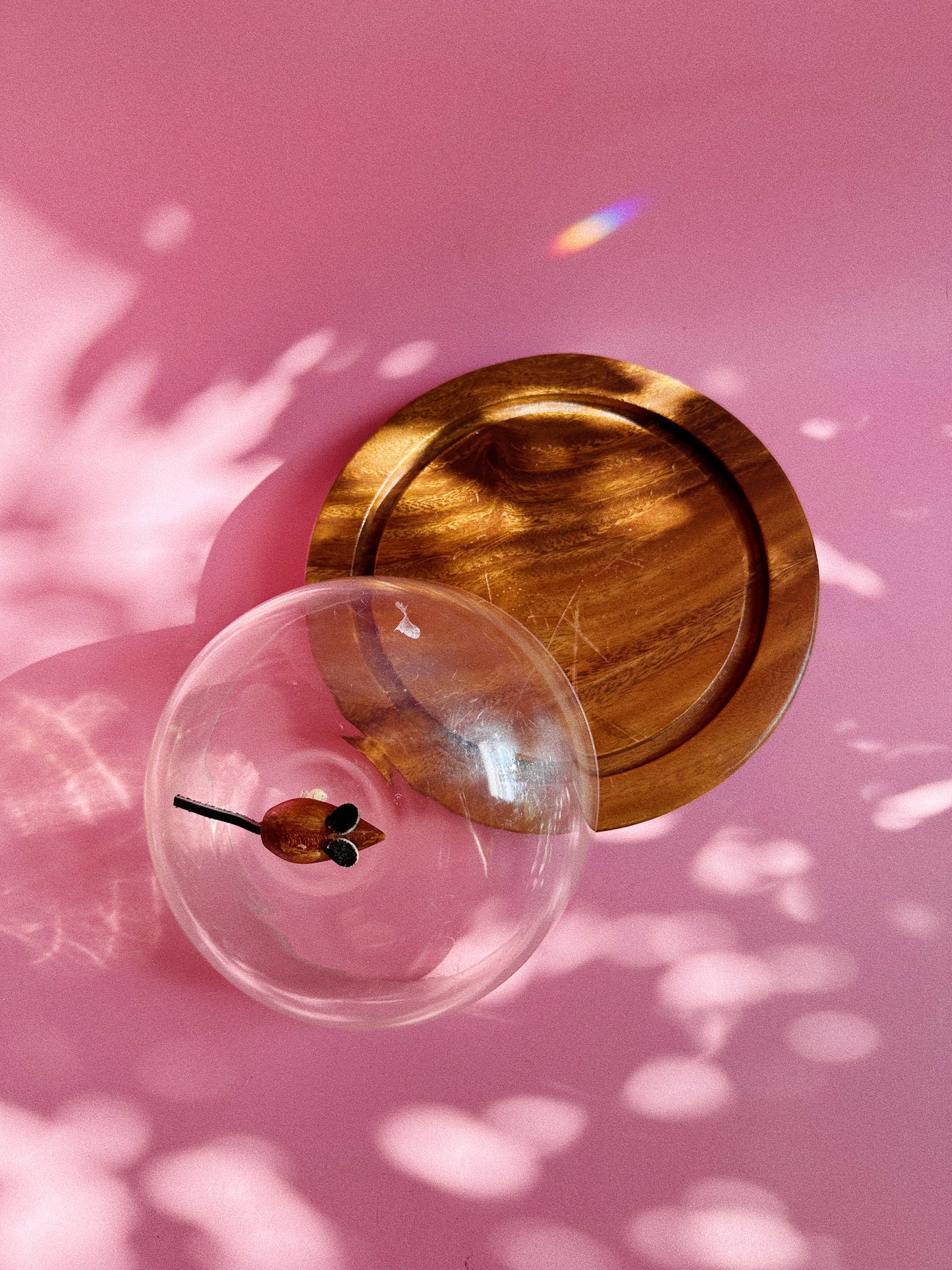 Vintage MCM Wood & Acrylic Cheese Plate w/ Wooden Mouse