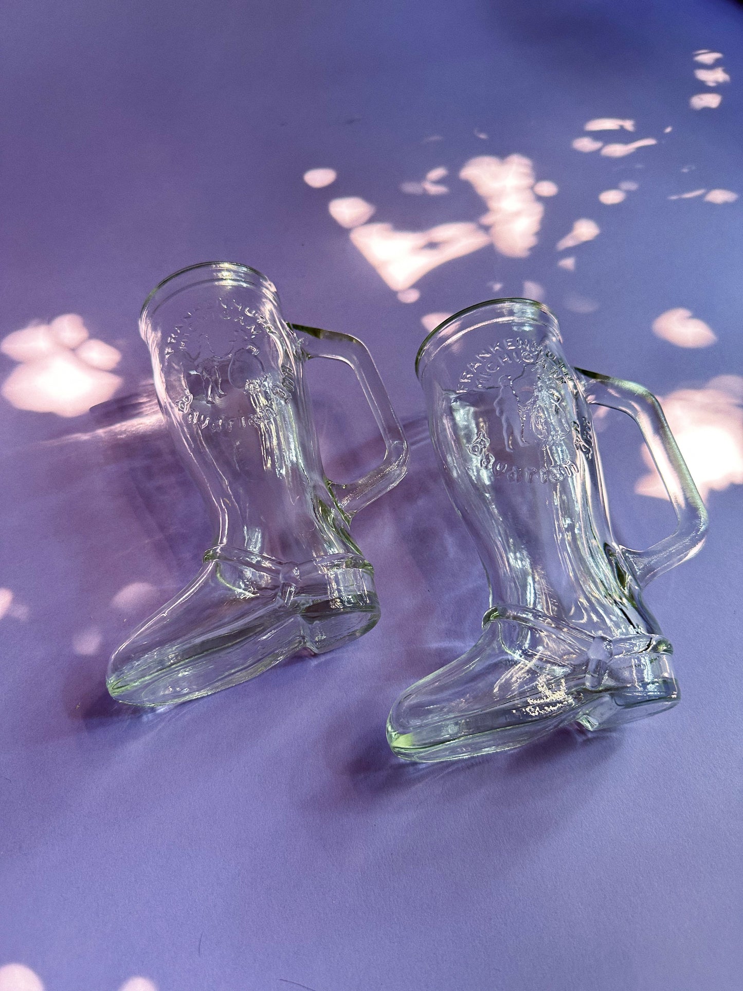 Vintage 1975 Bavarian Inn Glass Boot Mugs, Frankenmuth - Michigan