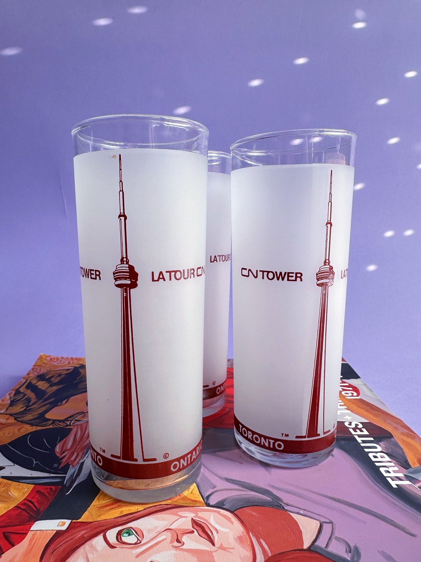 3 CN Tower Top Of Toronto High Ball Glasses Features "Heavens Above" Recipe