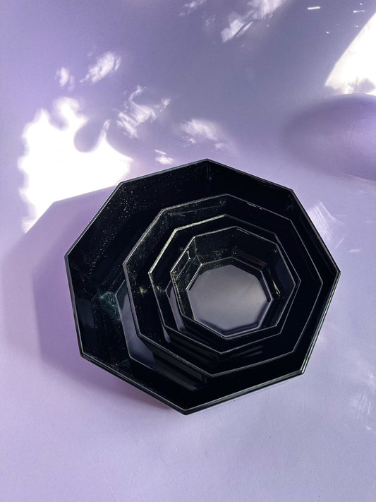 Vintage Arcoroc Octagon Nesting Bowls Black Ceramic Glass France Set of 4