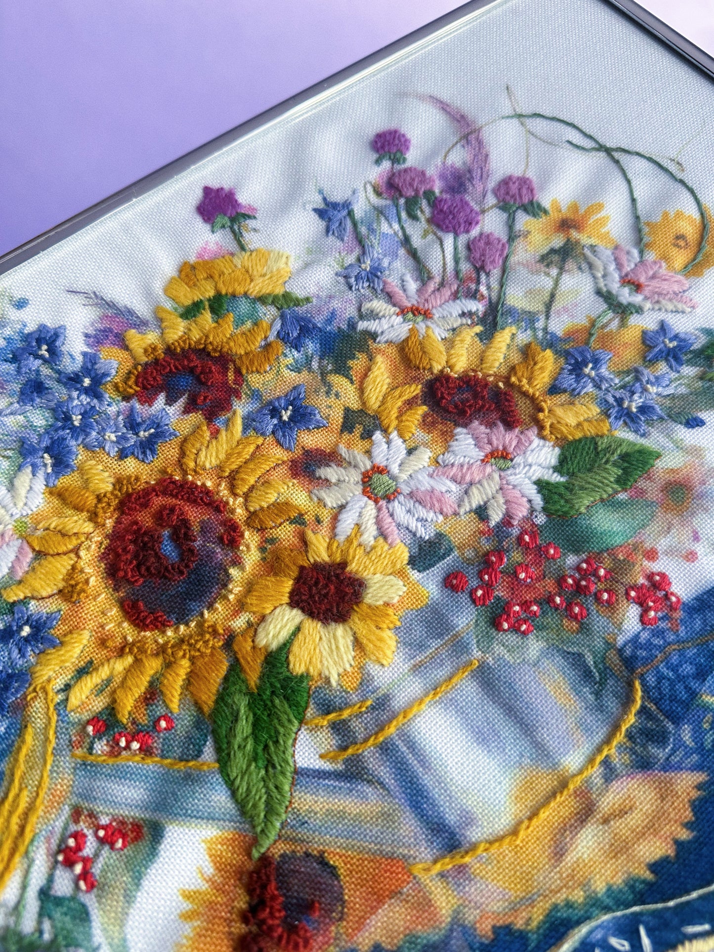 Vintage Sunflower Bouquet Crewel Embroidery Complete Needlepoint