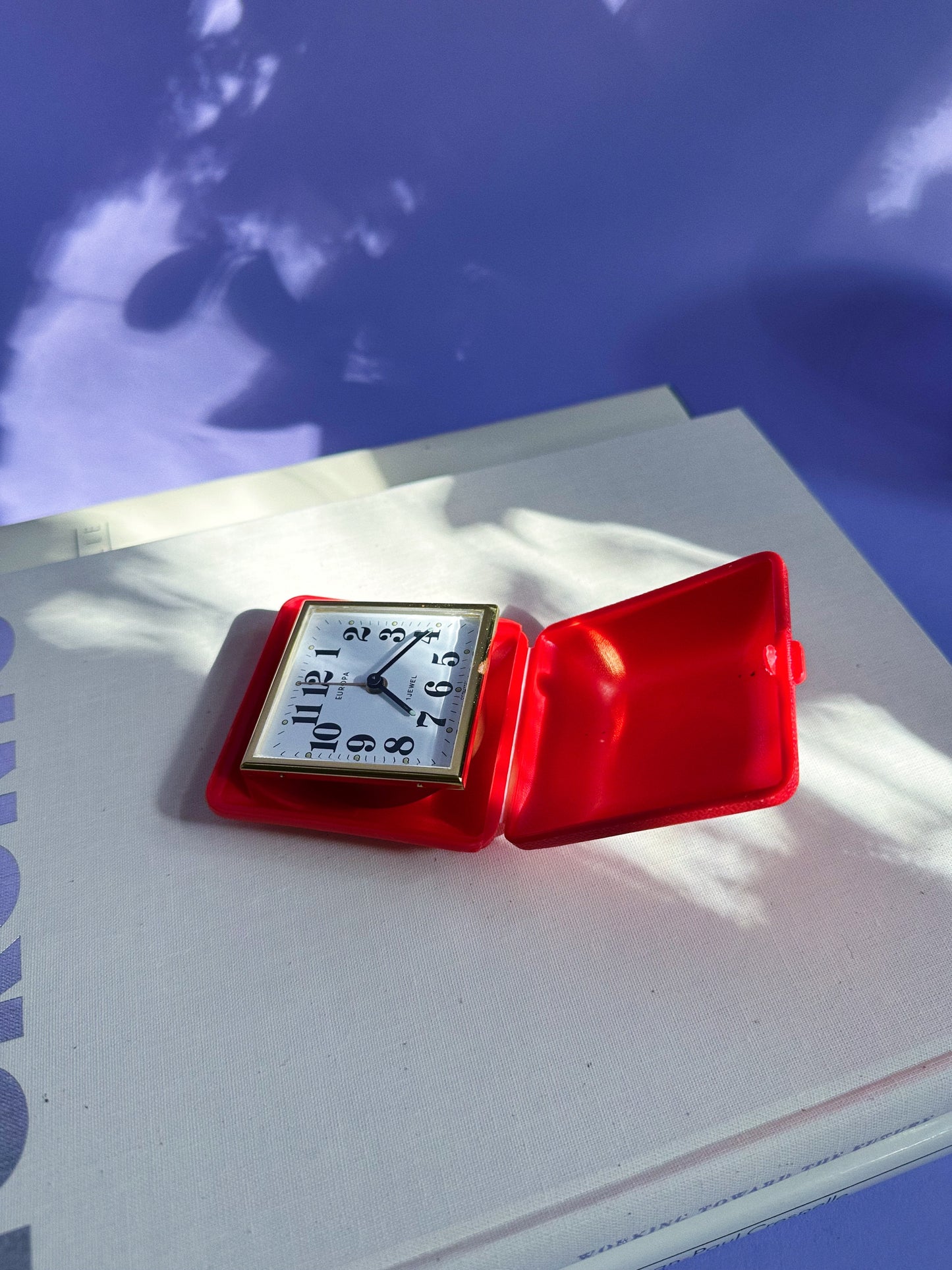 Vintage Travel Alarm Clock Europa, Germany, Brass & Faux Leather Cover