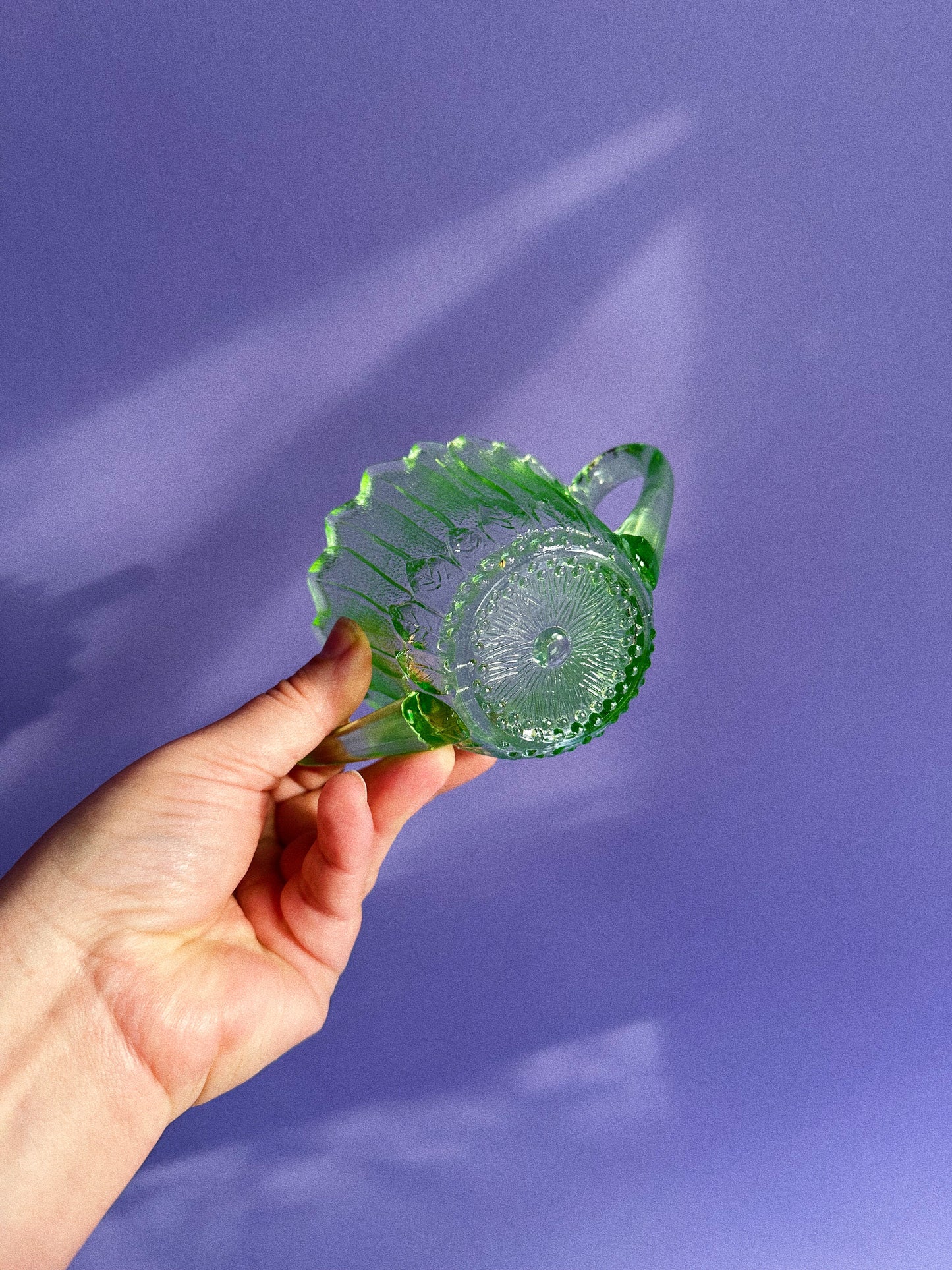 Indiana Glass Lily Pons Open Sugar Light Green Depression Uranium Glass