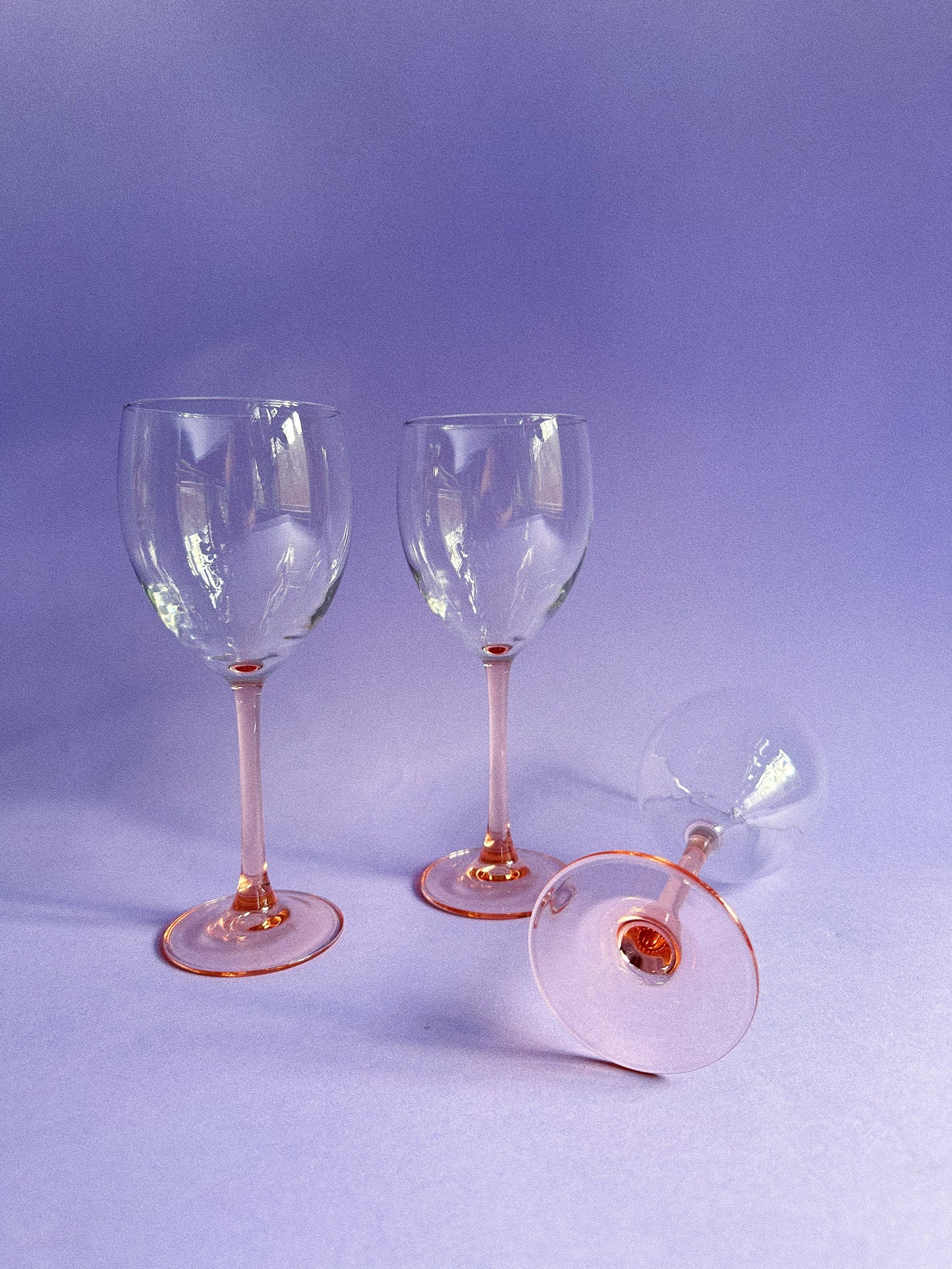 Set of 3 Pink Stemmed French Wine Glasses