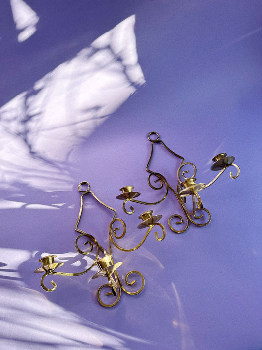 Pair of Vintage Brass 3 Candle Wall Sconces