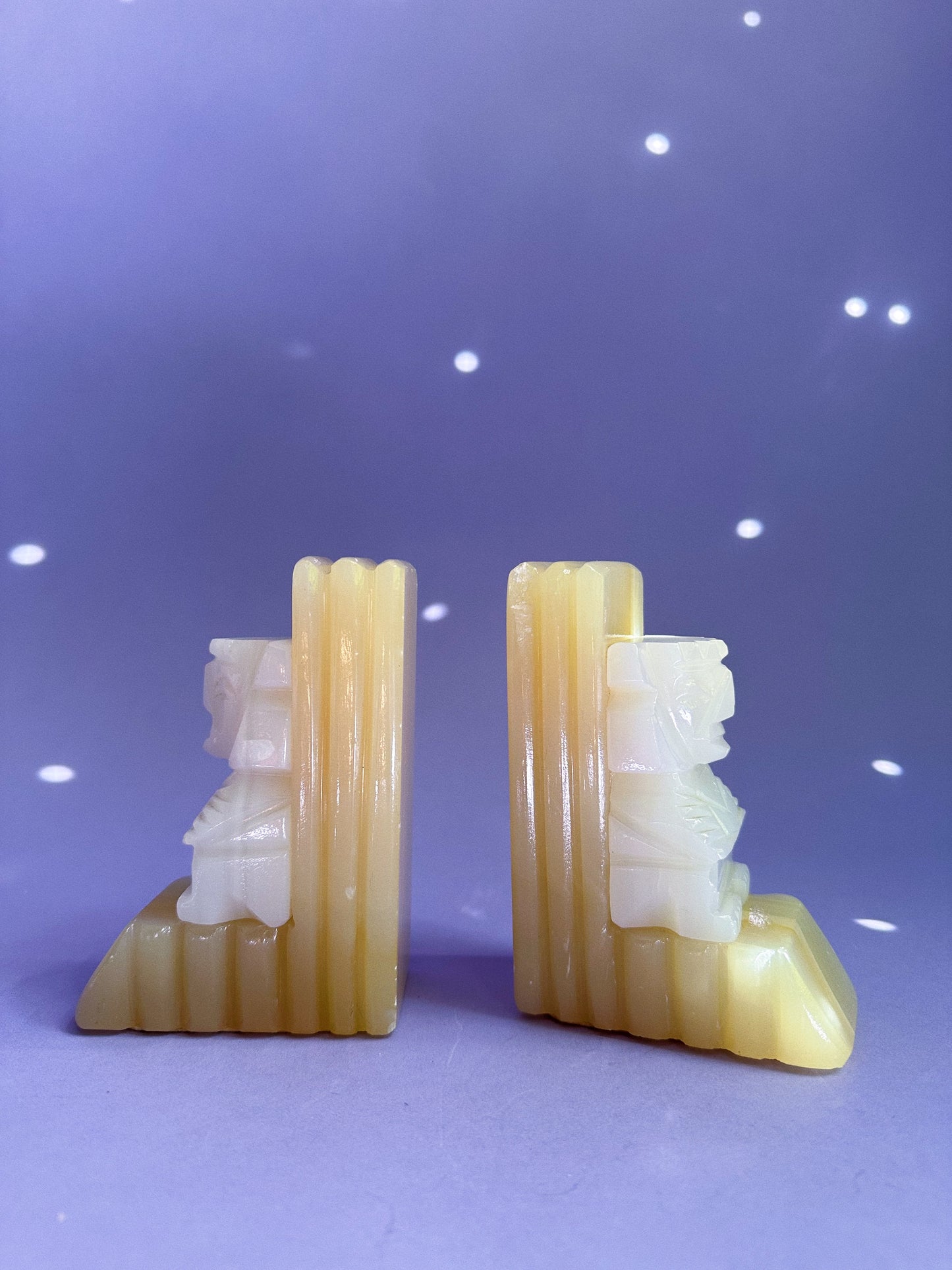 Vintage Mayan Tiki 5" Alabaster Stone Carved Bookends 1960's-70's