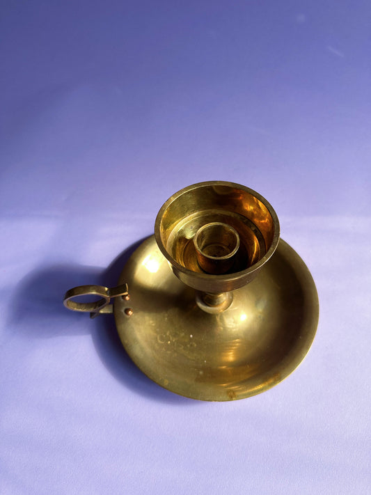 Vintage Brass Chamber Style Finger-Loop Candlestick Holder