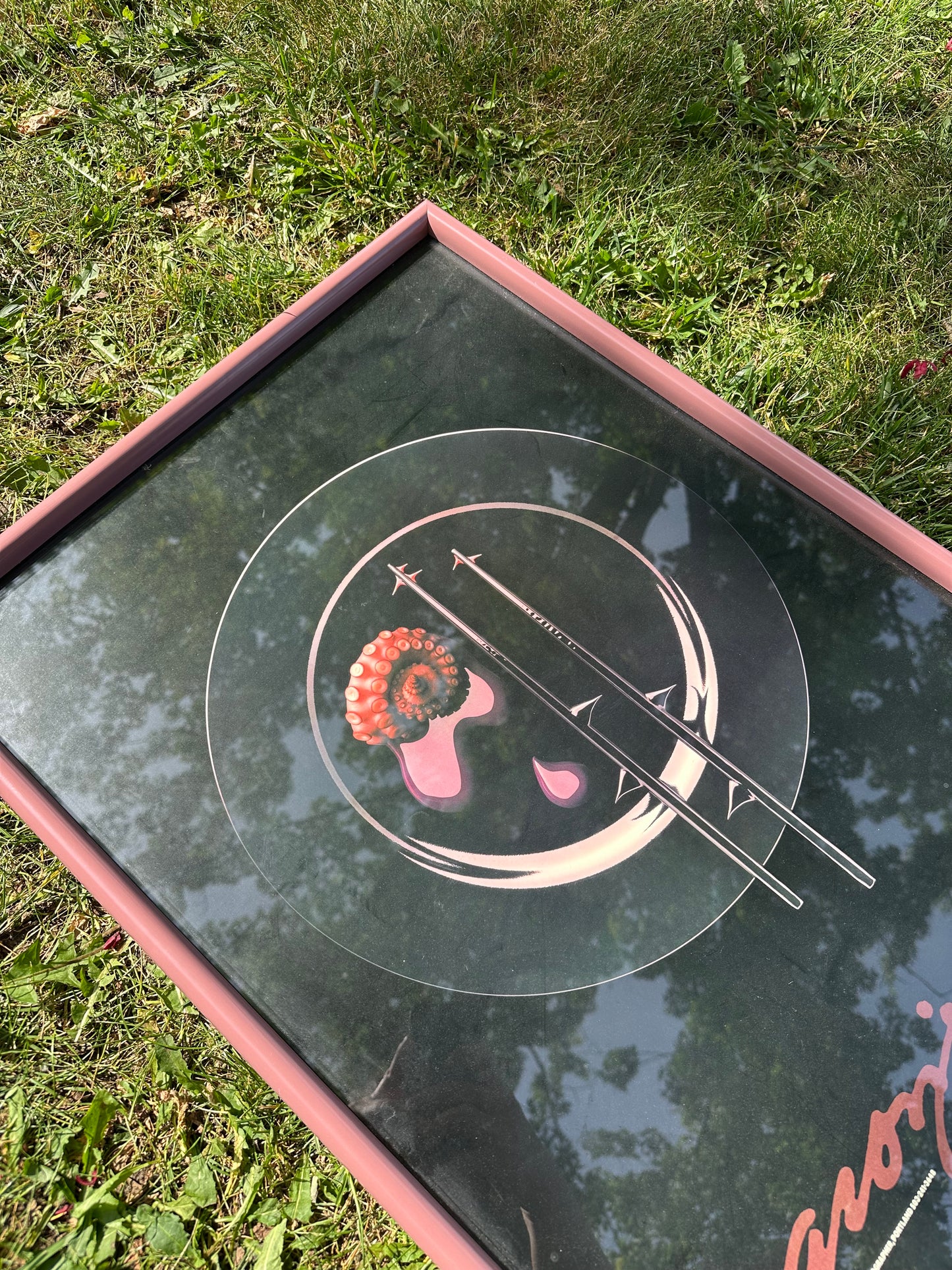 Vintage Post Modern Dusty Rose Framed Aaron Jones Food Squid Art Print