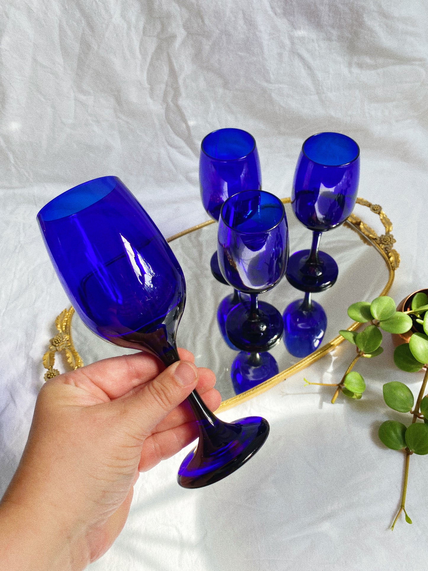Vintage Libbey Cobalt Blue Wine / Water Glasses
