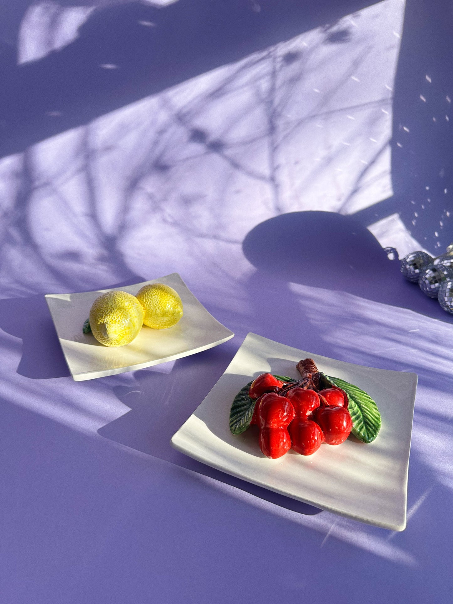 Vintage Italian Cherries & Lemons Porcelain Wall Hangings