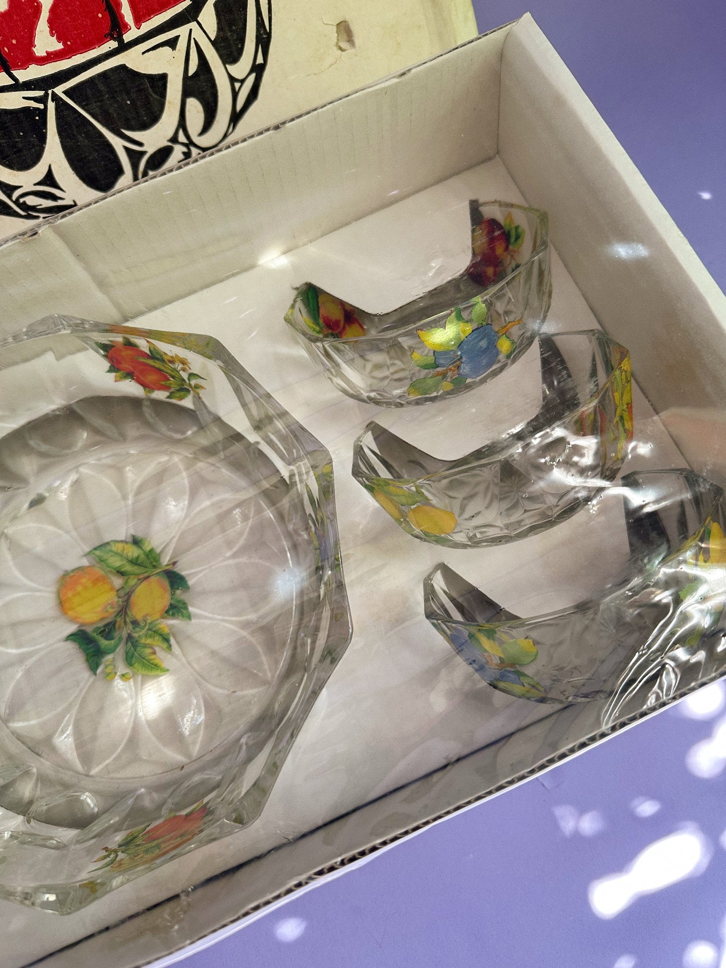 Vintage MCM Glass Serving Bowl And Side Bowls In Original Box