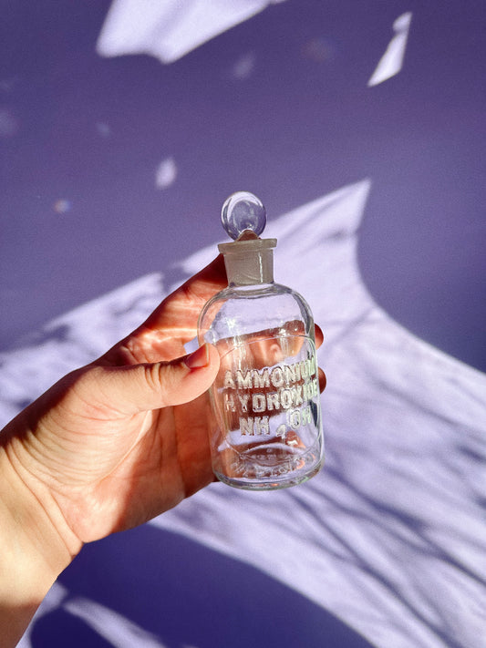 Antique Wheaton Embossed Glass Bottle with Stopper, Ammonium Hydroxide, Glass Apothecary Bottle