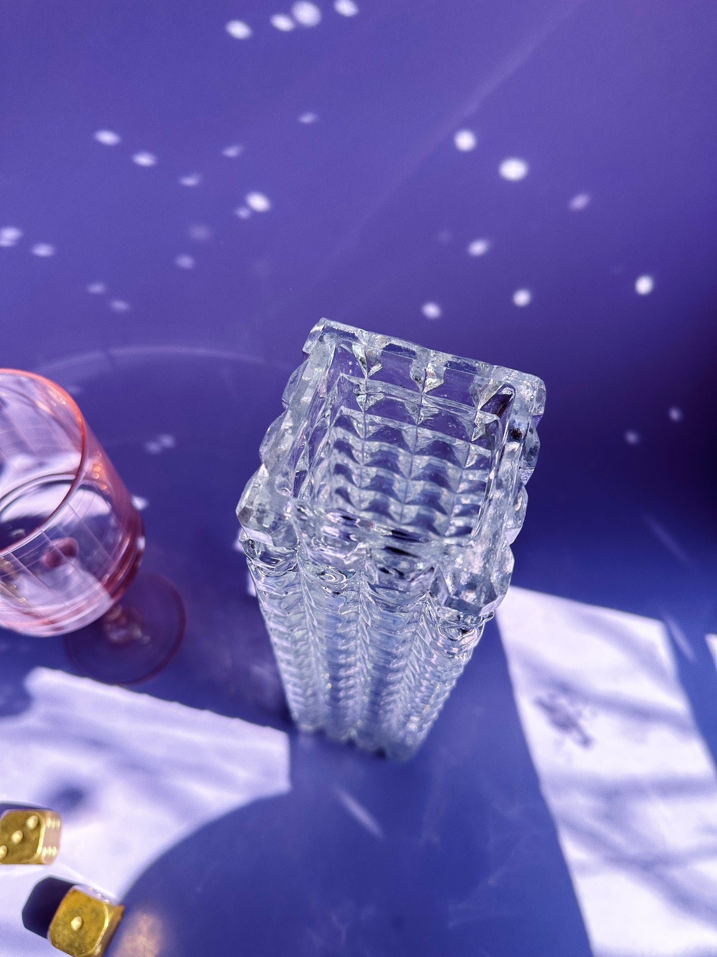 Vintage Geometric Crystal Tall Thin Heavy Vase