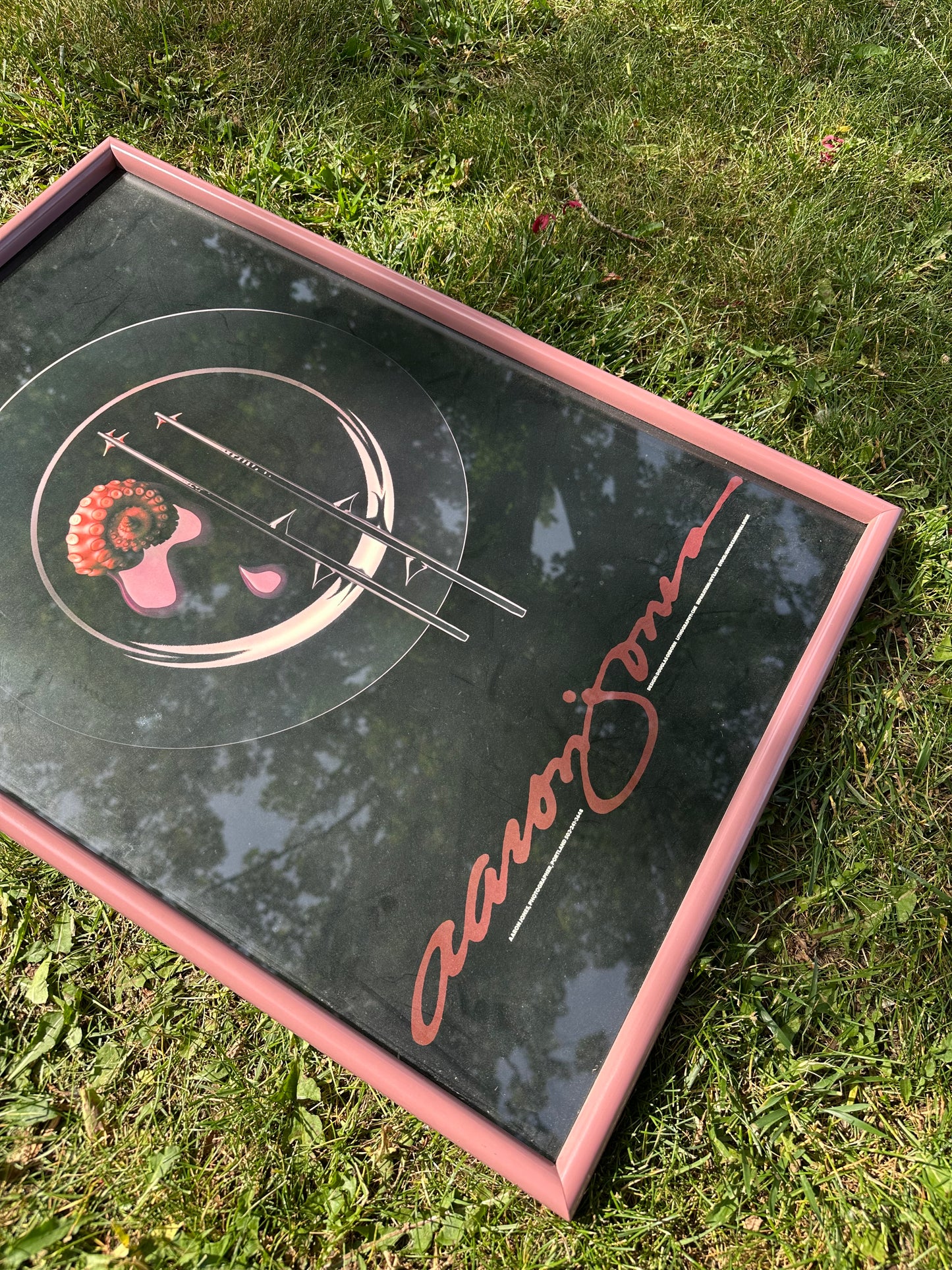 Vintage Post Modern Dusty Rose Framed Aaron Jones Food Squid Art Print