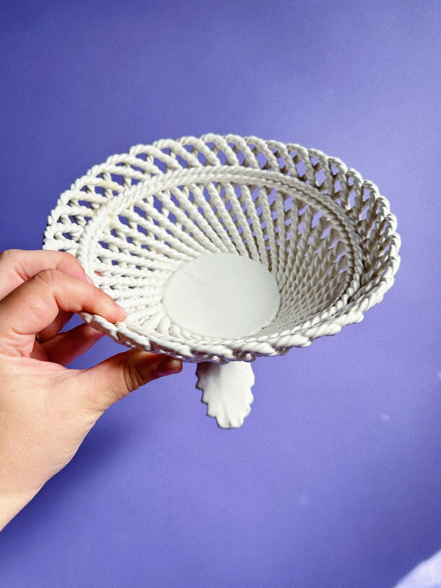 Vintage Lidded Capodimonte Weaved Basket Dish