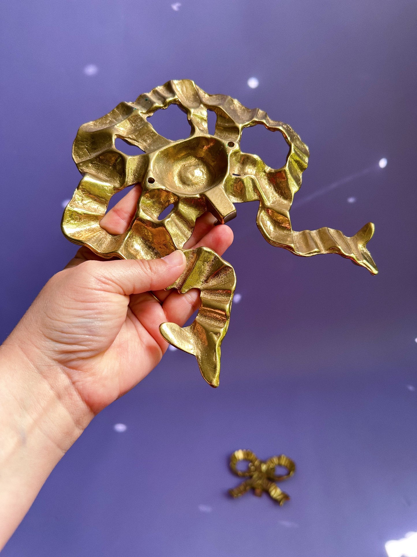 Vintage Heavy Brass Bow Wall Hooks