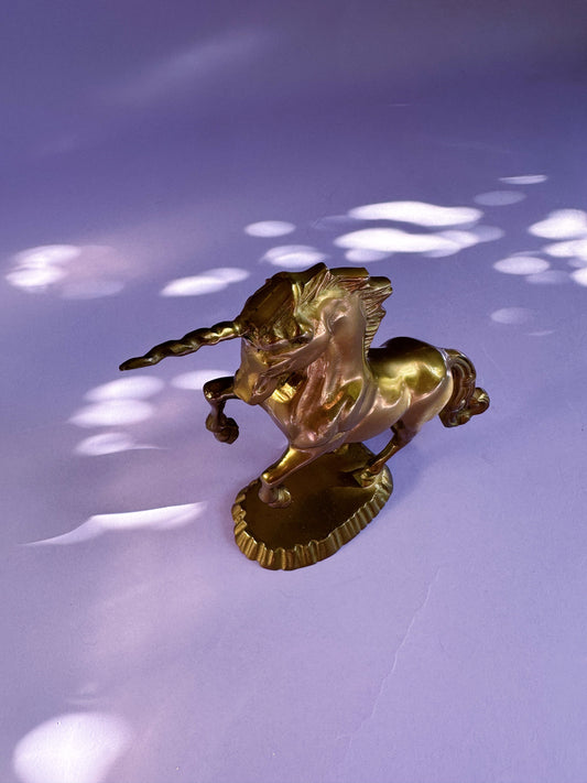 Vintage Heavy Solid Brass Unicorn Sculpture