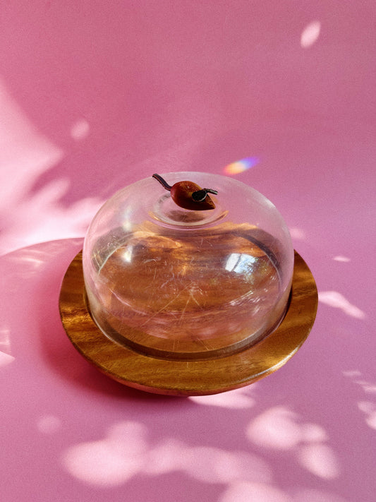 Vintage MCM Wood & Acrylic Cheese Plate w/ Wooden Mouse