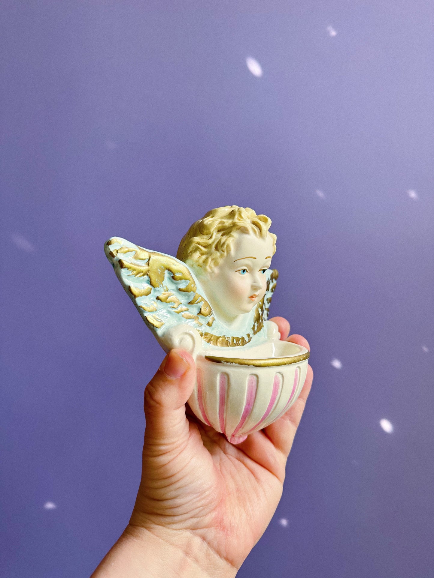 Sweet Chalkware Cherub Wall Pocket
