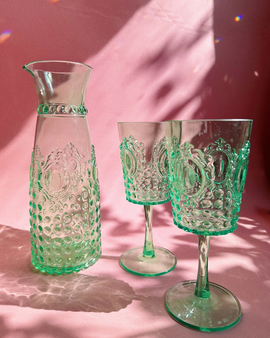 Beautiful Vintage Green Acryllic Pitcher & Glasses