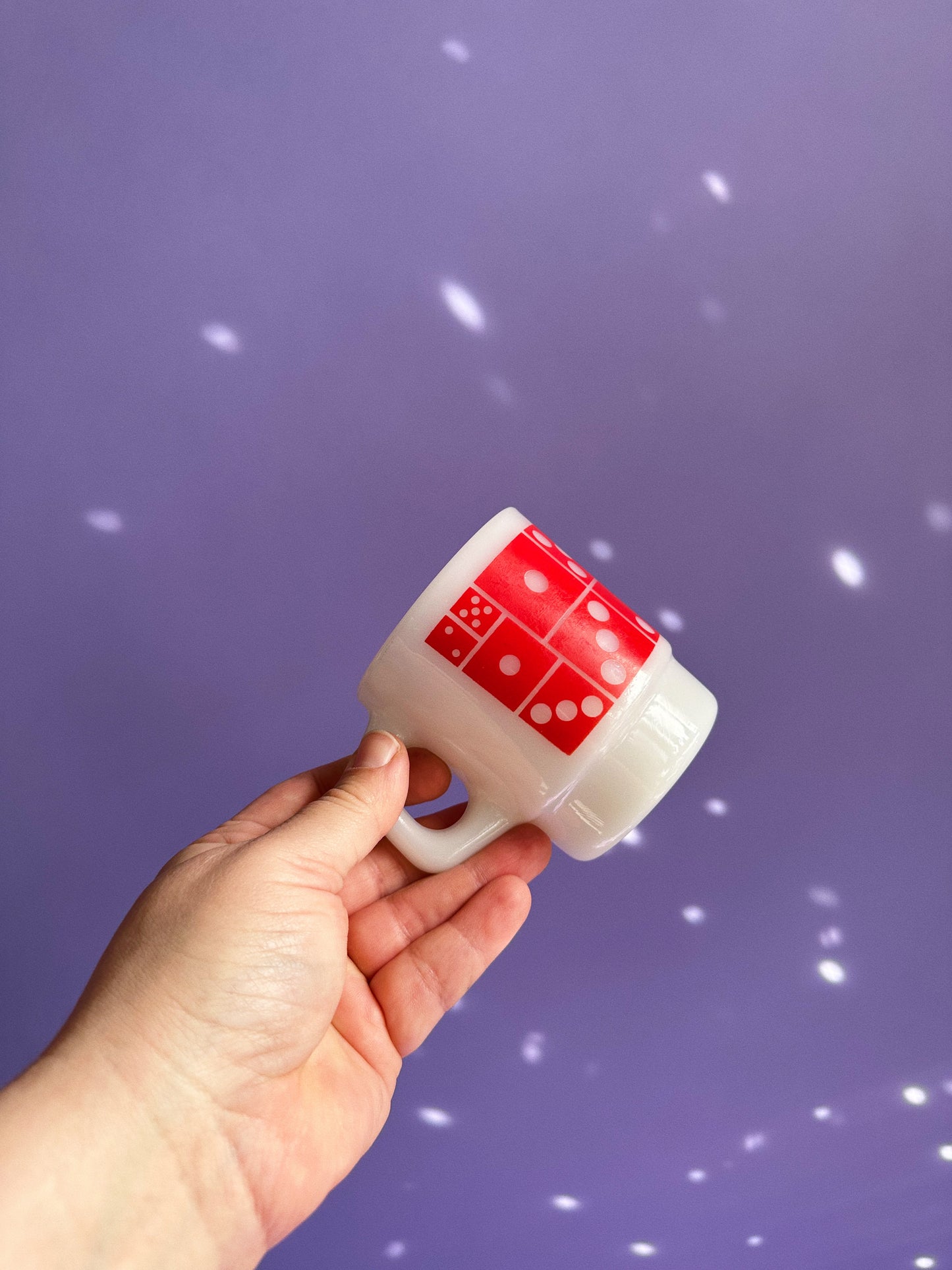 Vintage Orange & Red Domino Stacking Fire King Milk Glass Mugs