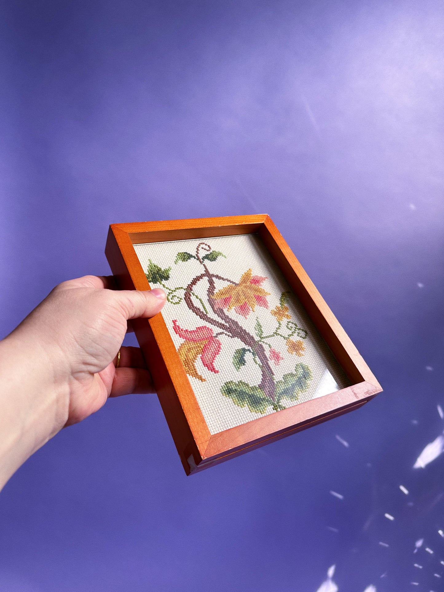 Vintage Floral Framed Needlepoint / Cross Stitch