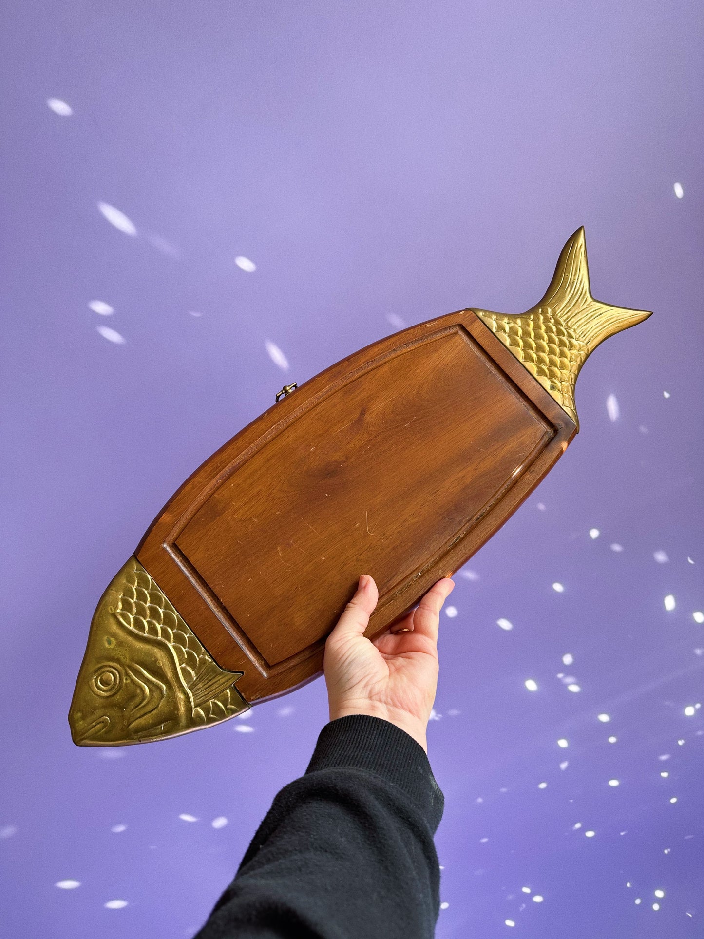 Vintage Wood & Brass Fish Platter / Wall Hanging