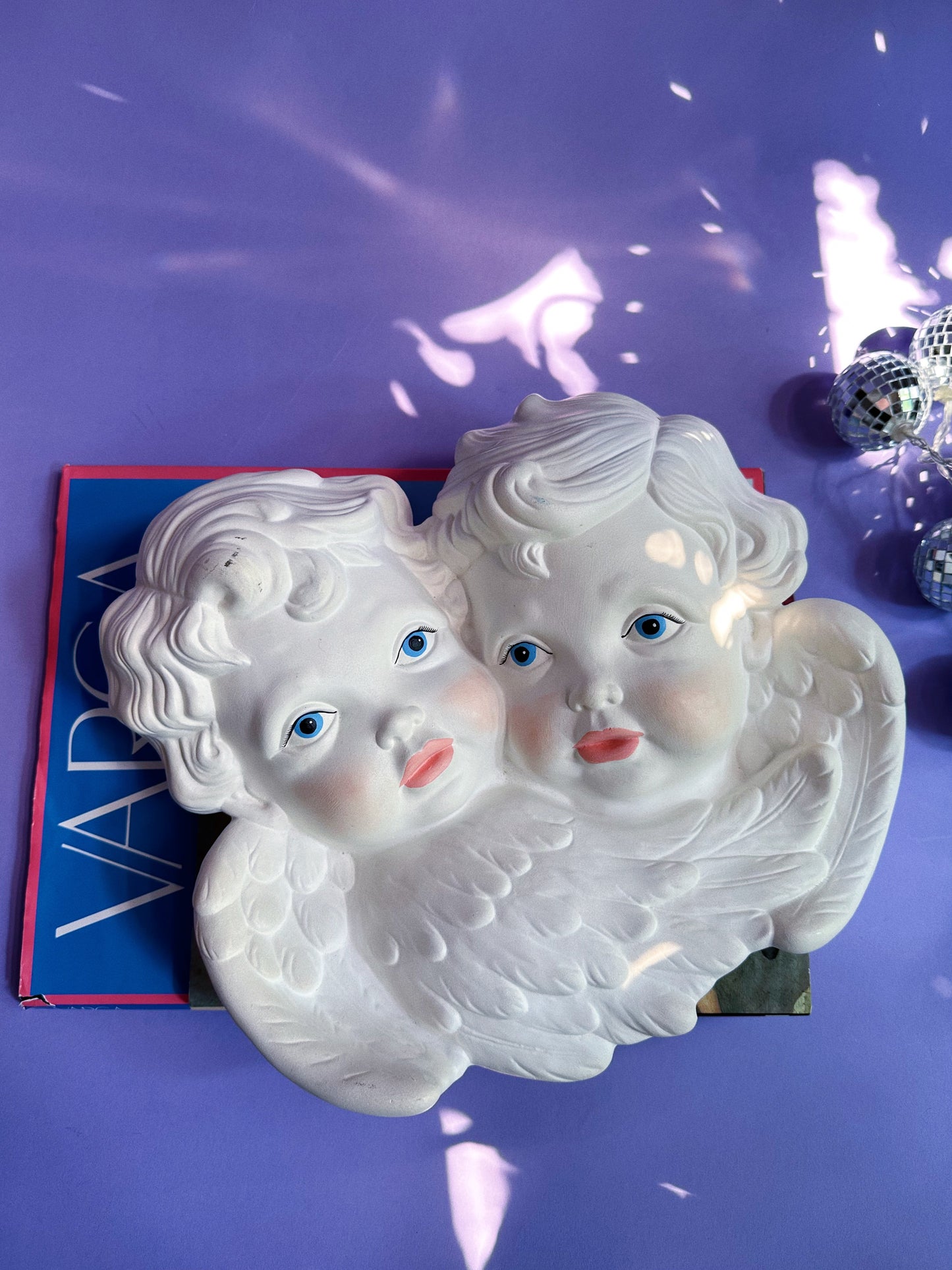 Large Pair of Ceramic Vintage 80s Cherubs Wall Hanging