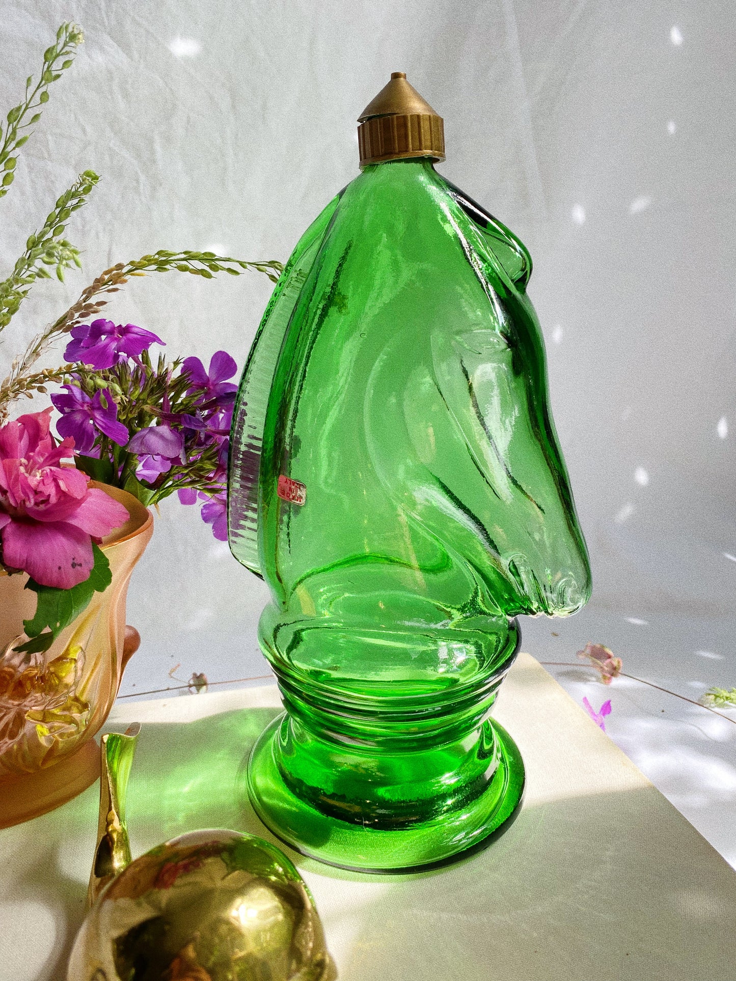 Vintage Italian Green Glass Horse Head Bottle