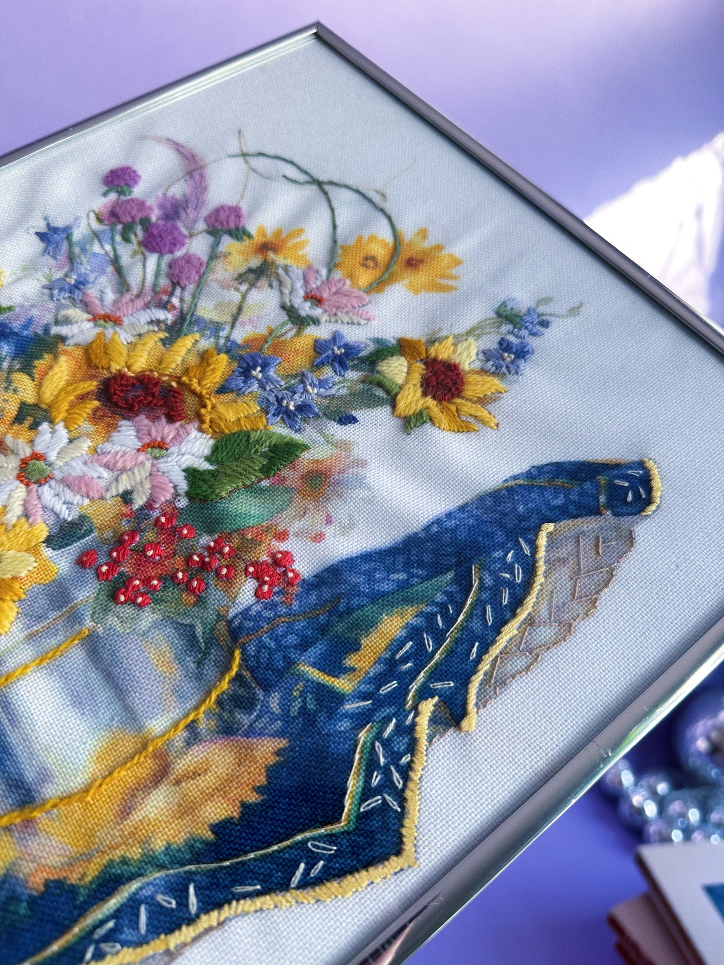 Vintage Sunflower Bouquet Crewel Embroidery Complete Needlepoint