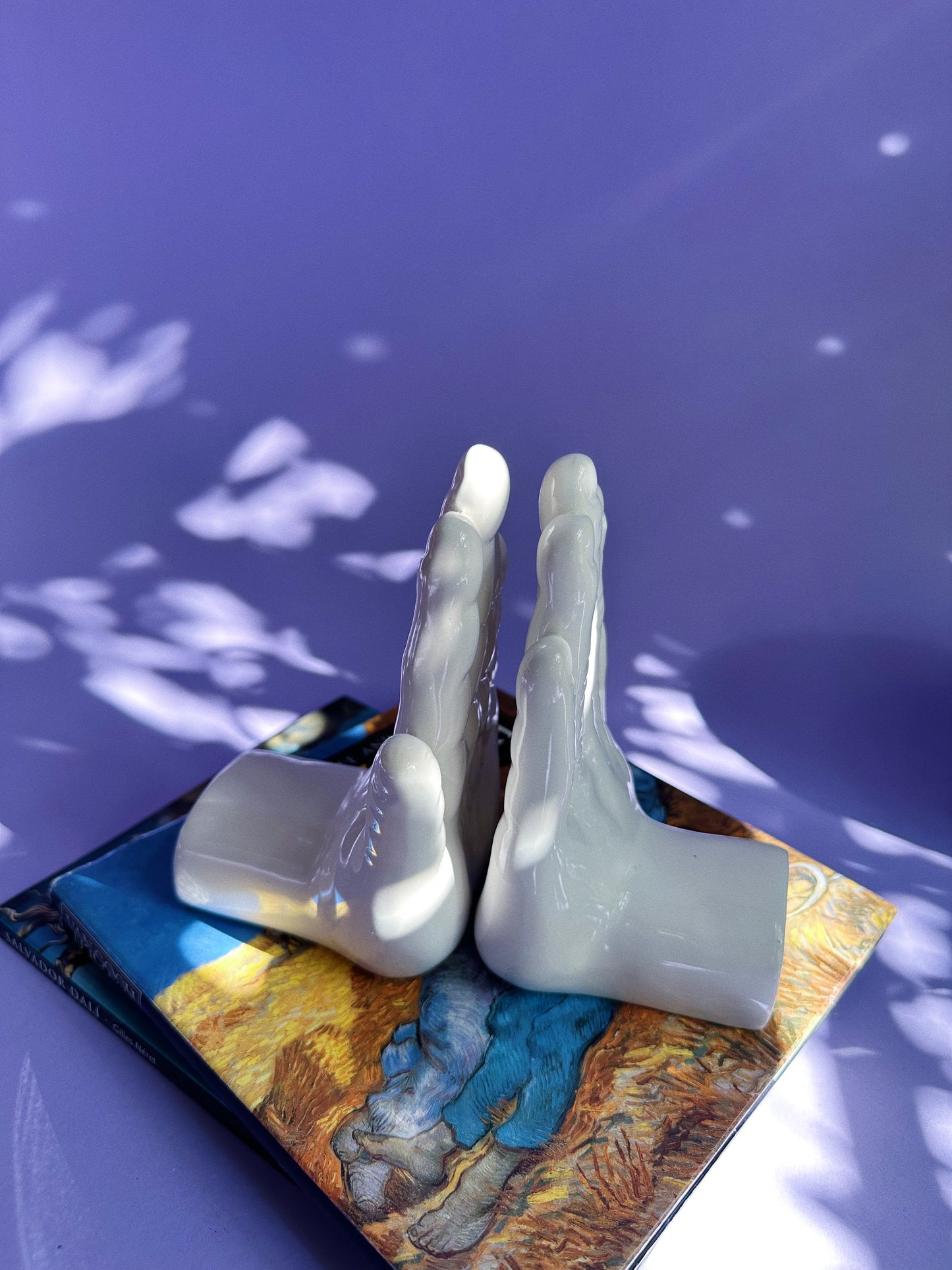 White Ceramic Hands Book Ends VTG 6.25” Weighted W/O Sand MCM NOTE