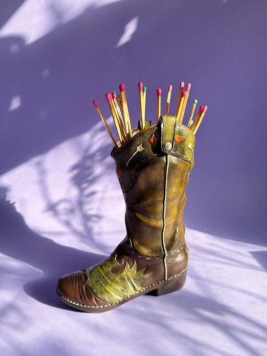 Tall Ceramic Cowboy Boot Vase or for Long Matches
