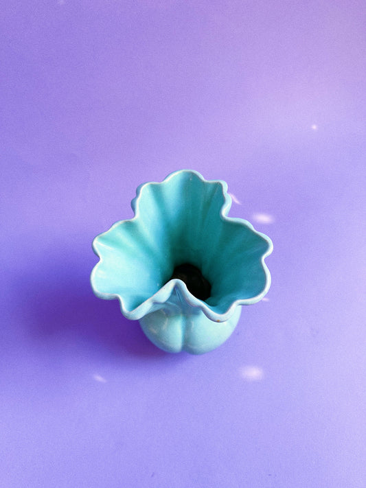 Vintage Seafoam Ruffle Vase Pottery